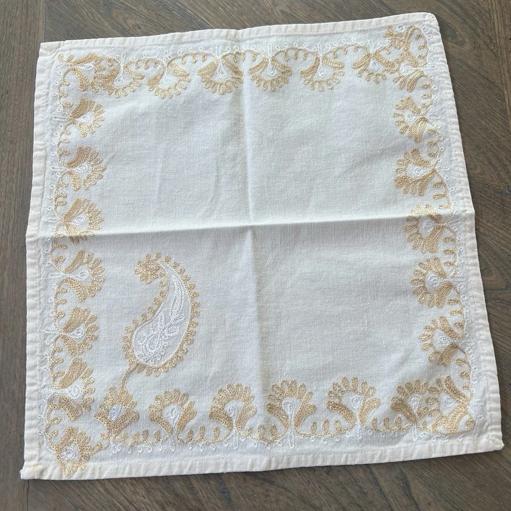 Vintage Aghabani Embroidered Orientalist Cotton Silk Tablecloth + 10 Napkins